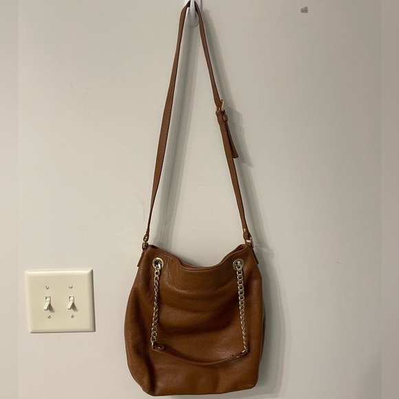 Michael Kors Hobo Jet Set Pebbled Brown Shoulder Travel Tote with MK Charm - Picture 5 of 8